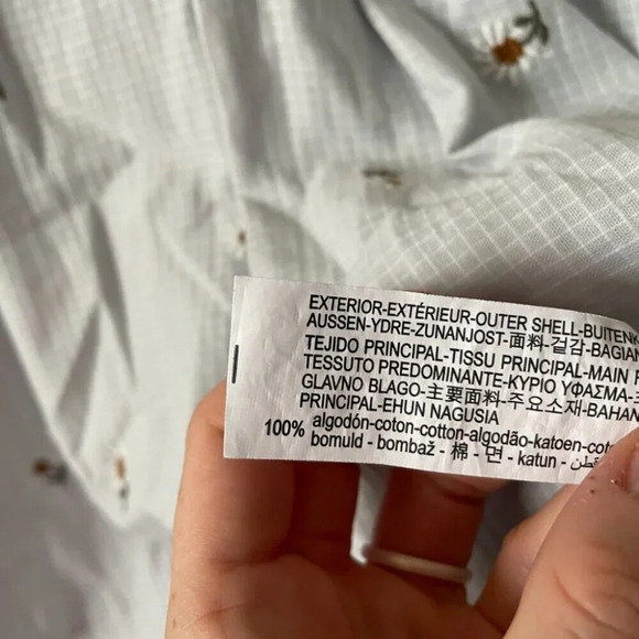 Zara Daisy Floral Embroidered Ruffle Neckline Cotton Mini Dress Light Blue XS - Picture 11 of 11